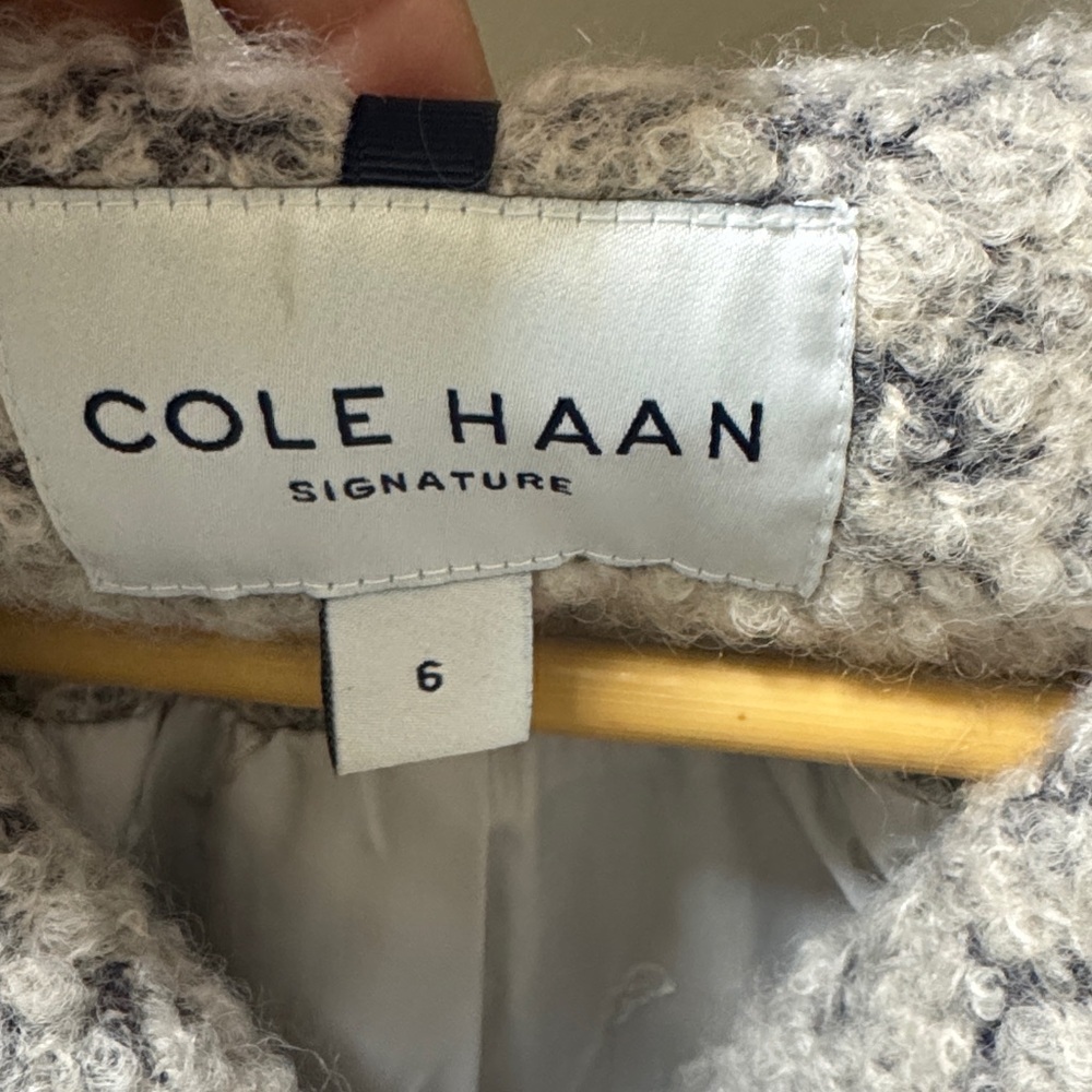 Cole Haan Cream Textured Wool Blend Coat - Picture 3 of 9